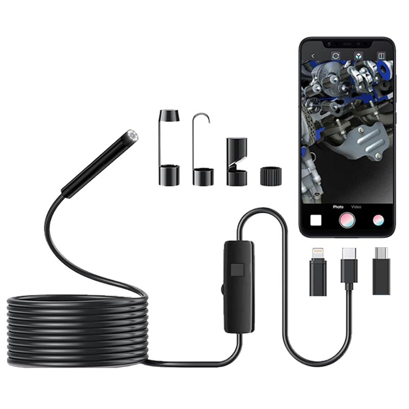 JSE Store كاميرا منظار مع ضوء، 16.4 قدم بorescope مقاوم للماء 1920P HD، كابل شبه صلب، 8 أضواء LED قابلة للتعديل عالية السطوع لكاميرا الفحص للآيفون، أندرويد، آيباد - Image 1